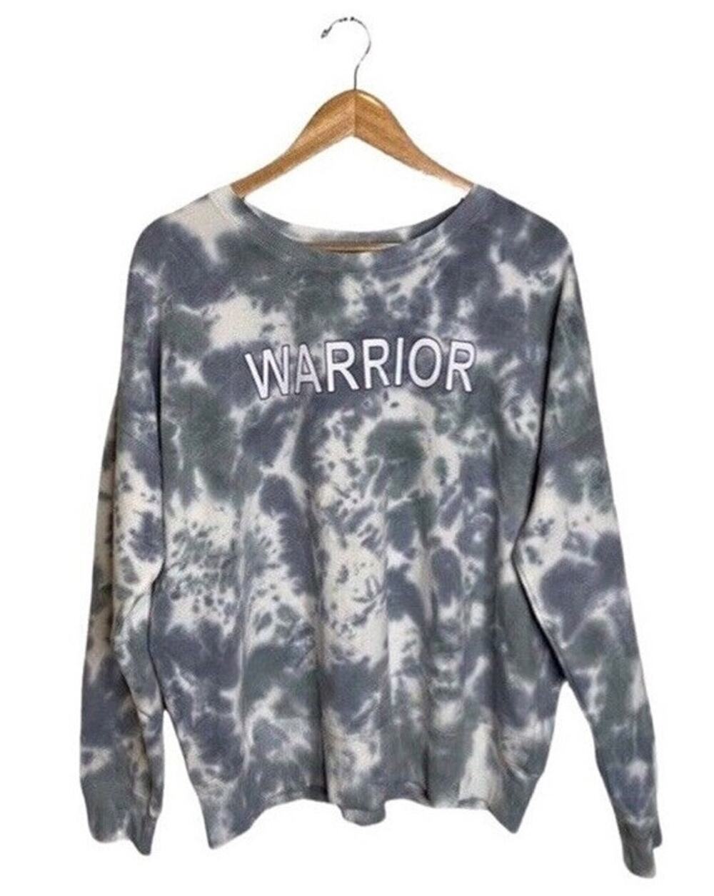 Lacausa Warrior Sweatshirt Size Medium Crew Neck Blue White Oversized Cotton NWT